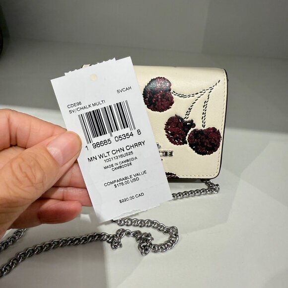 Coach Mini Wallet On A Chain With Cherry Print CDE98 - Picture 6 of 6